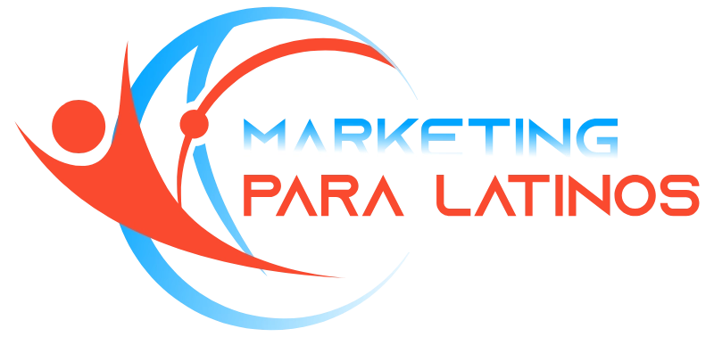 Logo de Marketing para Latinos con isotipo circular azul y naranja representando crecimiento y conexión.